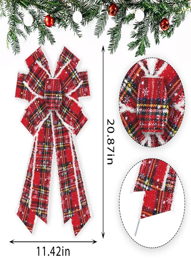 ABTOLS Large Christmas Bows for Wreath, Red Buffalo Plaid Wreath Bows Christmas Vintage Velvet Bows for Front Door, Xmas Snowflake Burlap Ornament Tree Topper Bows for Christmas Indoor Outdoor Decor - Image 2